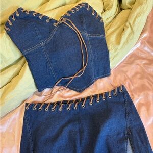 Denim Lace-Up Mini Skirt
